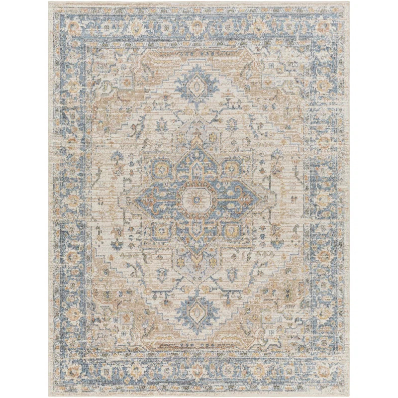 Weber Machine Washable Oriental Ivory/Blue Area Rug | Wayfair North America