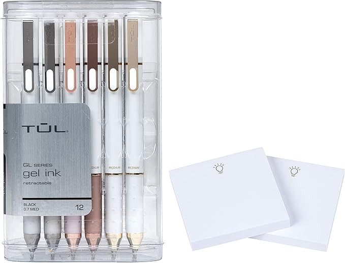 TUL Retractable GL 0.7mm Medium Point Gel Pens, Pearl White Barrel, Black Ink 12/pk + Raditopia W... | Amazon (US)