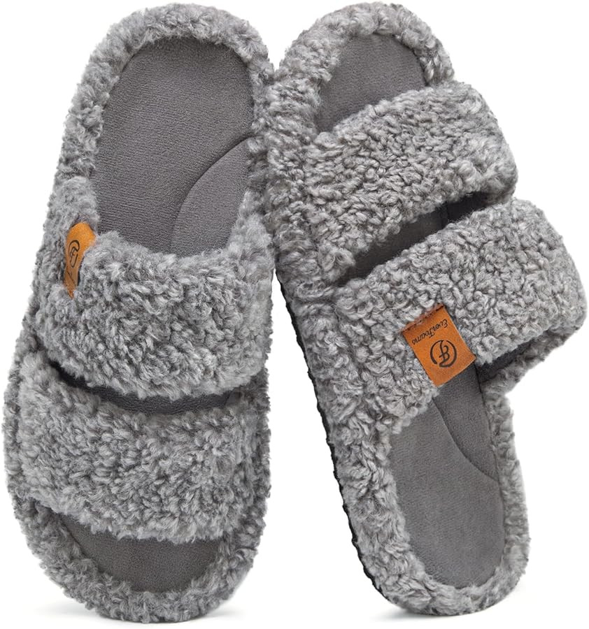 EverFoams Womens Fuzzy Open-toe Slippers Soft Comfy Memory Foam Indoor House Shoes | Amazon (US)