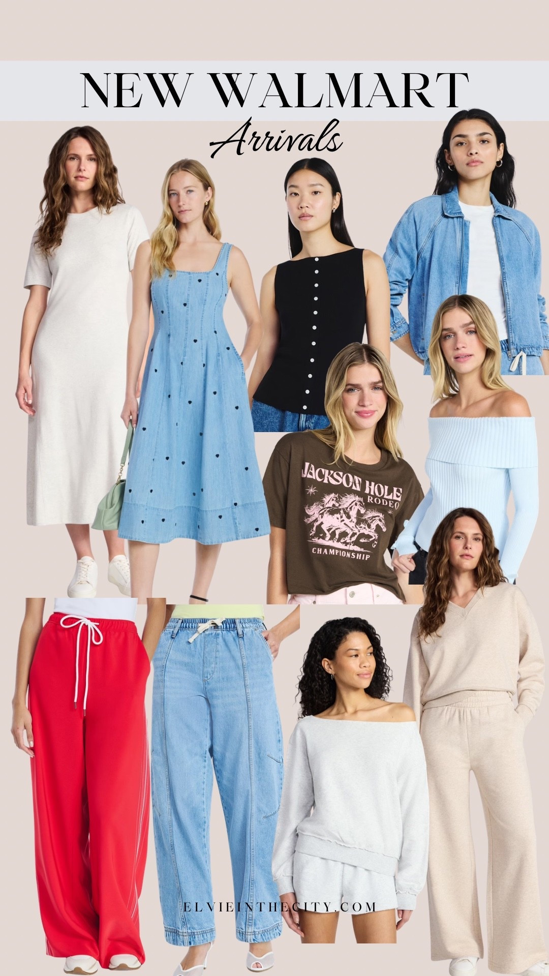 New arrivals from Walmart include a cotton midi dress, a denim midi dress with embroidered hearts, a sleeveless button up top, denim jacket, off the shoulder sweater, graphic tee, red side strip pants, denim barrel pants, an off the shoulder sweatshirt, and a two-piece sweatshirt and pants set.

Ootd, winter outfit, spring outfit, Valentine’s Day outfit, Walmart fashion, affordable fashion, fashion over 40, over 50 style

#LTKFindsUnder50 #LTKOver40