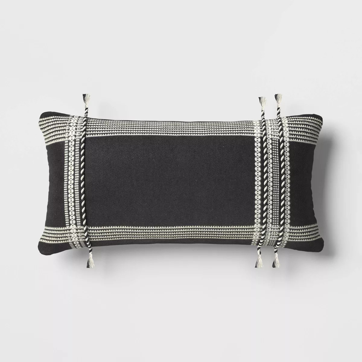 12"x27" Twists and Tassles Rectangular Outdoor Lumbar Pillow Black/White - Threshold™ | Target