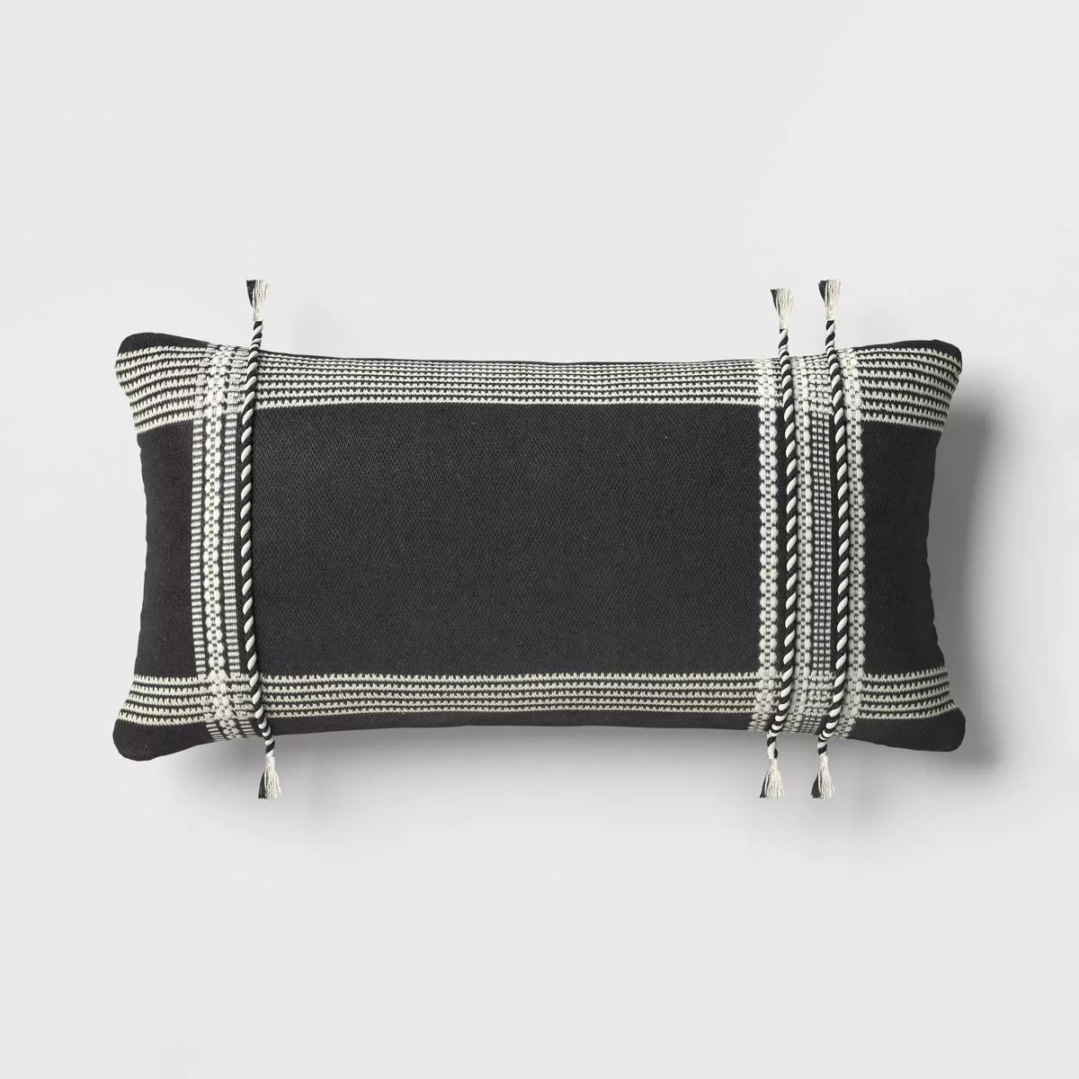 12"x27" Twists and Tassles Rectangular Outdoor Lumbar Pillow Black/White - Threshold™ | Target