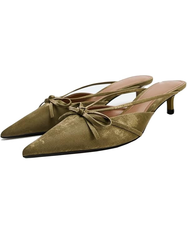 Fashion Kitten Heel Bow Mules for Women Slip On Mules Backless Kitten Heel Pumps | Amazon (US)