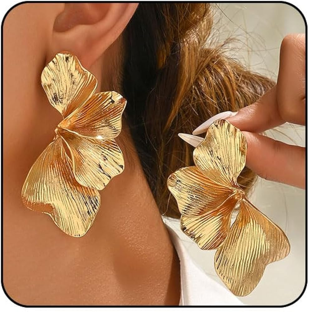 Gold Statement Earrings for Women Big Gold Earrings Chunky Silver Earrings Large Flower Statement... | Amazon (US)