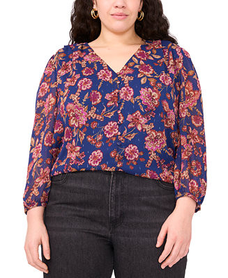 Vince Camuto Plus Size Long-Sleeve V-Neck Blouse - Macy's | Macy's