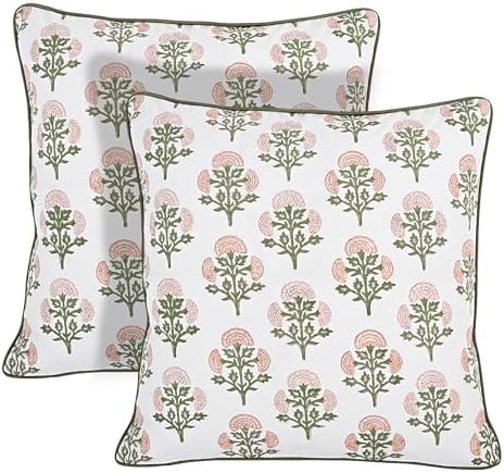 Ridhi Block Print Mughal Buta Peach Pillow Cover 20" x 20" (Pack of 2) Decorative Couch Pillows f... | Amazon (US)
