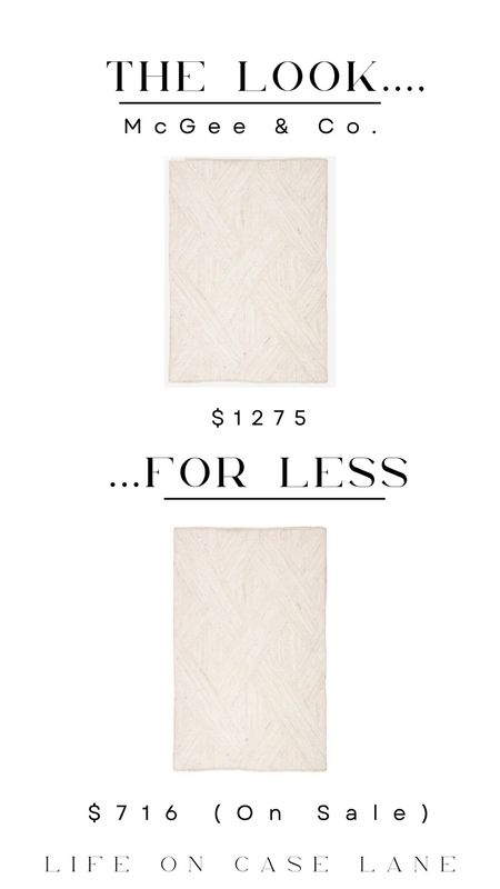 The look for less, save or splurge, rh dupe, furniture dupe, dupes, designer dupes, designer furniture look alike, home furniture, rug dupe, McGee and co Rug dupe, neutral rugs, white rugs, textured rug 