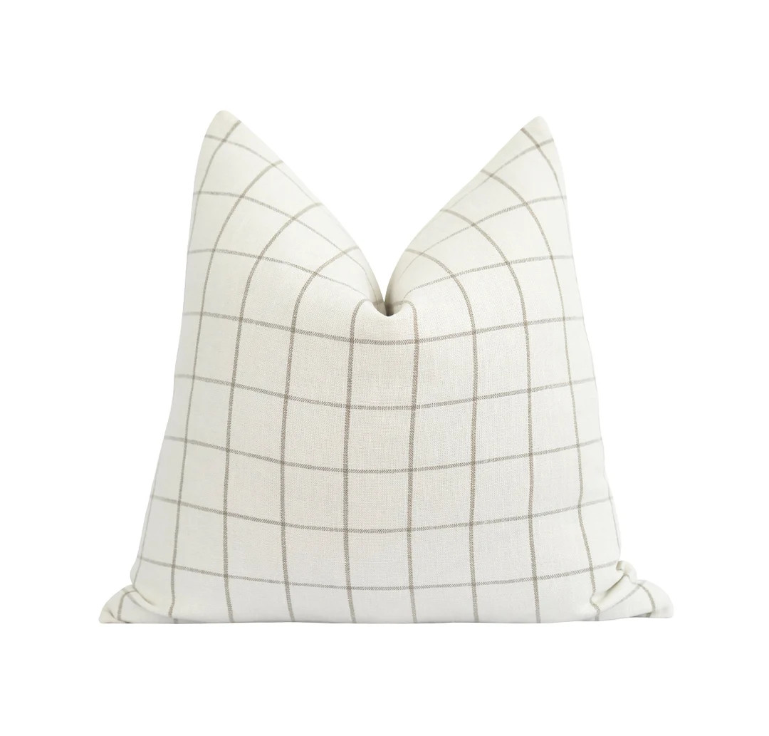 100% Linen Pillow Cover, Plaid Pillow Cover, Natural and Cream Plaid Linen Pillow Cover, Neutral ... | Etsy (US)