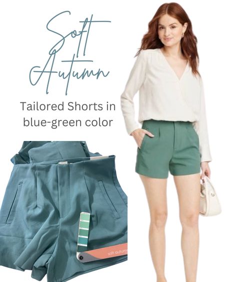 In person the shorts are green, but more blue-green than the website pics appear. Similar to #softautumn 4.9A on the color fan (but a little softer). So pretty!!

#LTKfindsunder50 #LTKxTarget #LTKstyletip