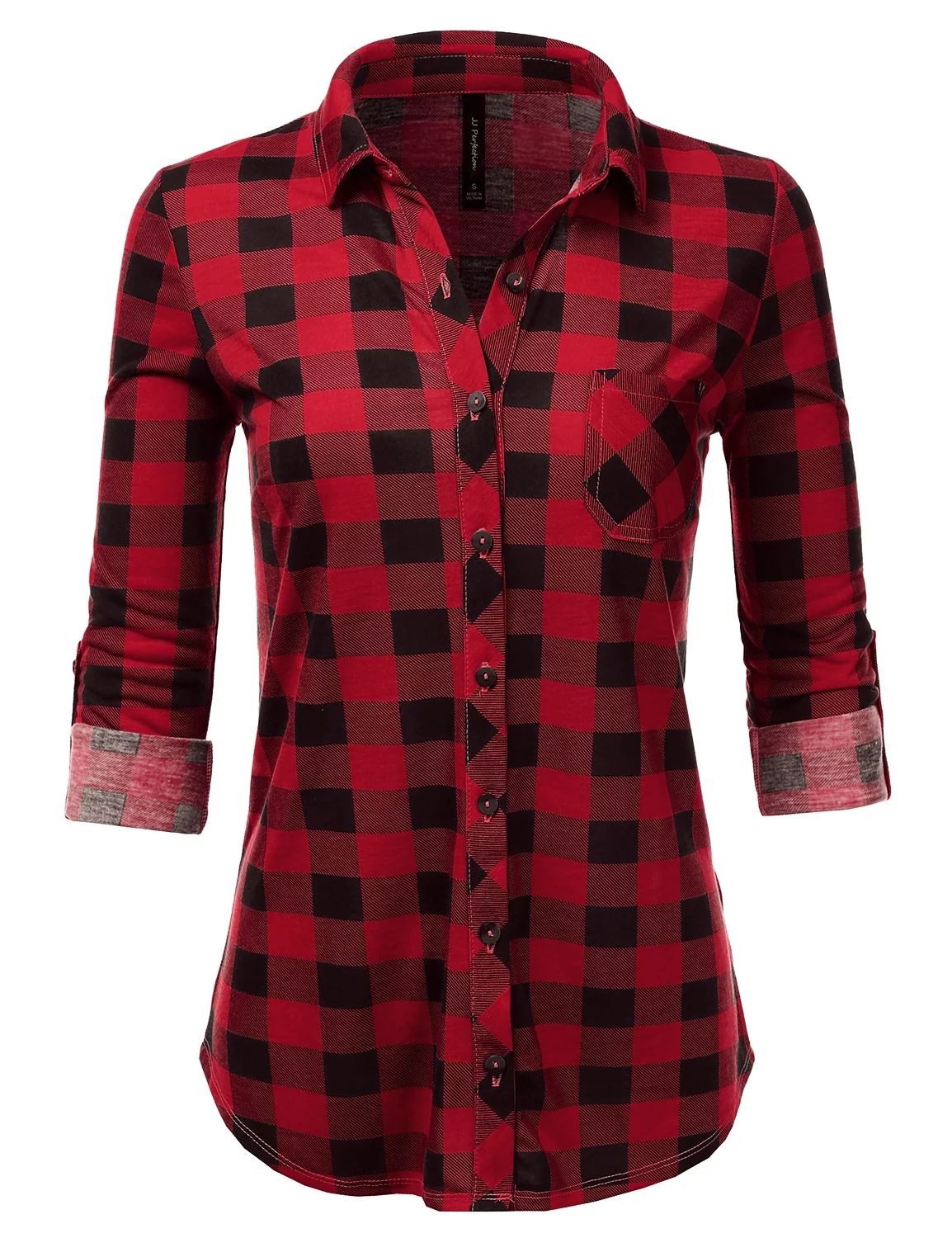 JJ Perfection Womens Long Sleeve Collared Button Down Plaid Flannel Shirt | Walmart (US)