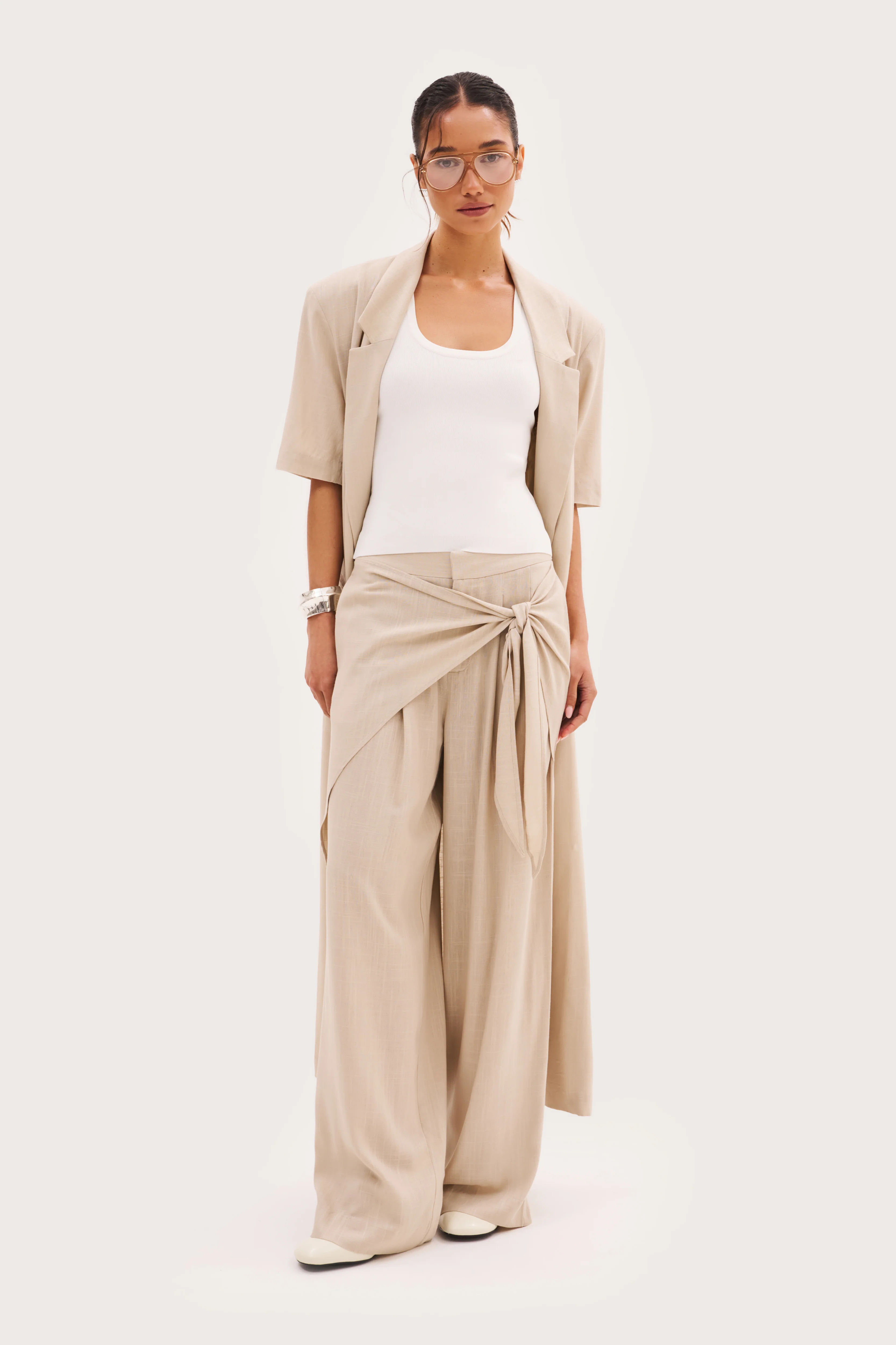 Maebe Shore Tie Detail Trousers - Beige | Maebe UK