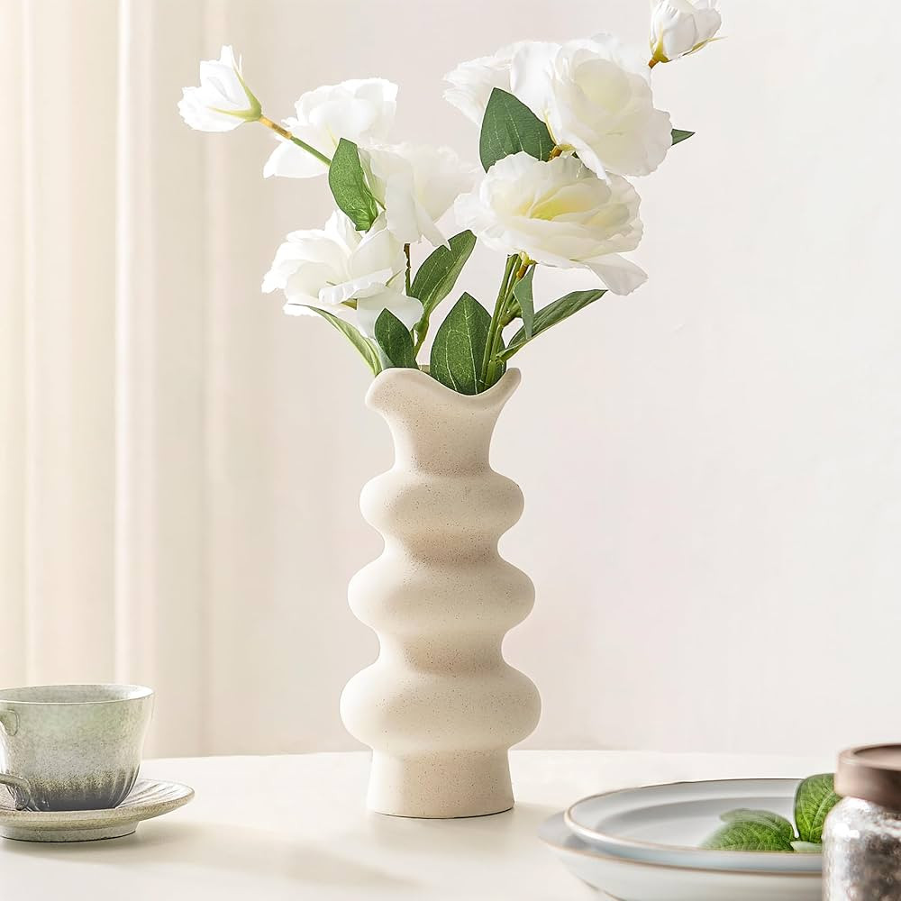 Modern Decorative White Ceramic Vases for Home Decor 8.3 Inch, Fall Minimalist Vase for Pampas Gr... | Amazon (US)