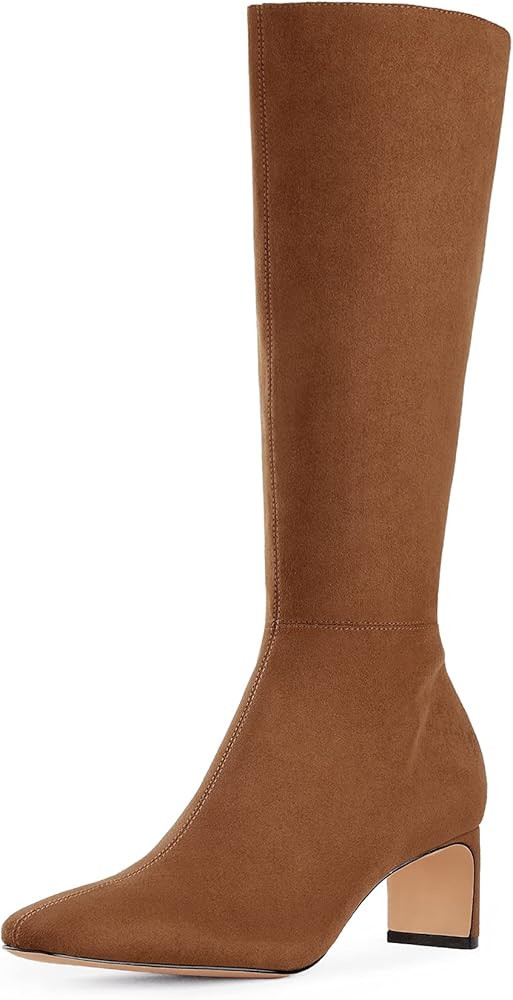 DREAM PAIRS Women's Knee High Suede Chunky Heel Side Zipper Fashion Boots | Amazon (US)