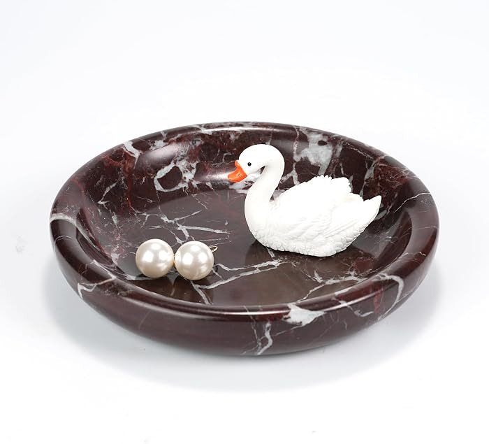 Red Marble Purse Bowl - Stone Trinket Jewelry Ring Key Holder Dish, Small Cute Round Plate Decora... | Amazon (US)