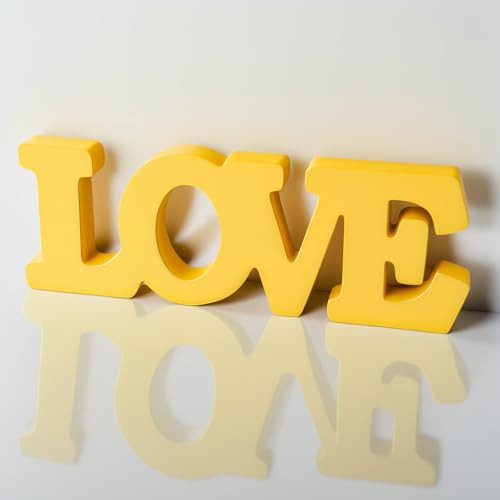 Love Sign Wooden Blocks V-day Gift Freestanding Love Letter Table Top Decor Valentines Day Decorations Romantic Table Red Sign LOVE Words Shape for Home Party Wedding Anniversary Decor (Yellow) | Amazon (US)