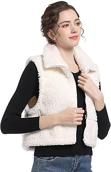 V VOCNI Womens Sherpa Fleece Vest Fuzzy Crop Vest Casual Sleeveless Jacket Zipper Waistcoat Outwe... | Amazon (US)