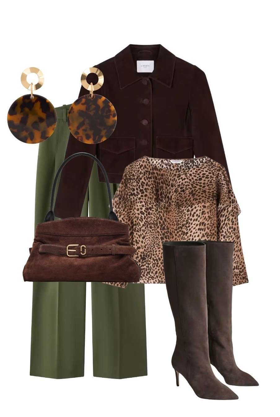 The classy way to wear animal print / leopard this autumn! 

Partner the  Edith Brown Animal Print Frill Detail Top / Blouse with the Joely Brown Leather Cropped Jacket, Petra Dark Green Pleated Trousers (also in Petite), and Astrid Brown Suede Knee Boots by LK Bennett (use my code REBECCALIPKINAUTHOR15 for a 15% discount on full price styles) 

Finish with the Marc Jacobs Brown Suede Dakota Satchel Bag and Brown Tortoiseshell Resin Disc Earrings by Boden.

This is an elegant and bang on-trend look, featuring must have AW25 pieces, that works just as well for going to the office as it does for a night out 🐆 🤎 