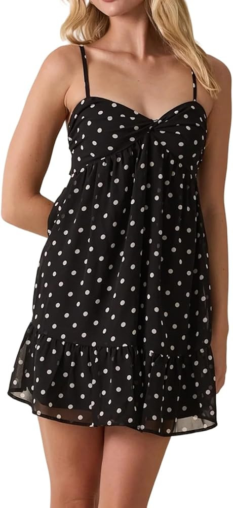 Womens Ruffle Polka Dots Spaghetti Strap Mini Dress Y2k Summer Flowy Summer Boho Sundress Cute Pe... | Amazon (US)