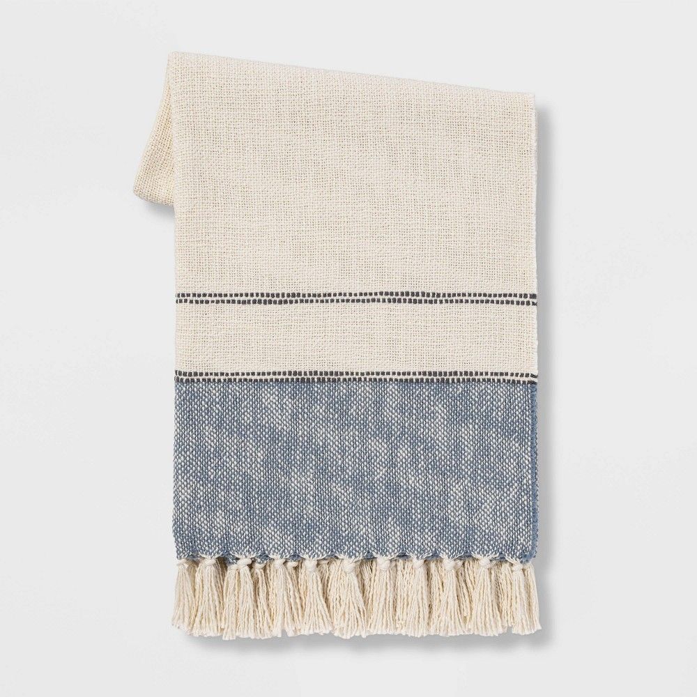 50""x60"" Border Striped Cotton Throw Blanket Blue - Threshold | Target