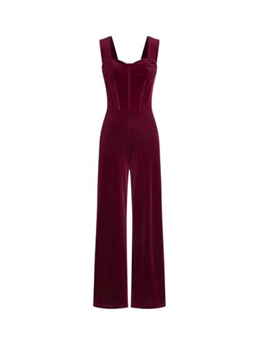 CIDER Velvet Jumpsuit For Women Dressy Wide Leg Pants Sleeveless Sweetheart Neck Elegant Retro Rompers | Amazon (US)