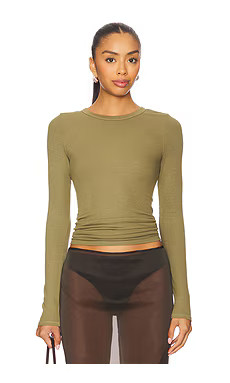 Enza Costa Silk Knit Long Sleeve Crew Top in Olive Stone from Revolve.com | Revolve Clothing (Global)