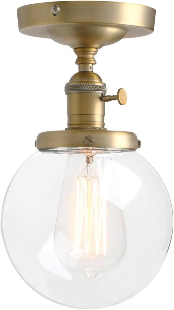 Pathson Industrial Brass Semi-Flush Mount Ceiling Light, Vintage Style Pendant Lighting, Glass Shade | Amazon (US)