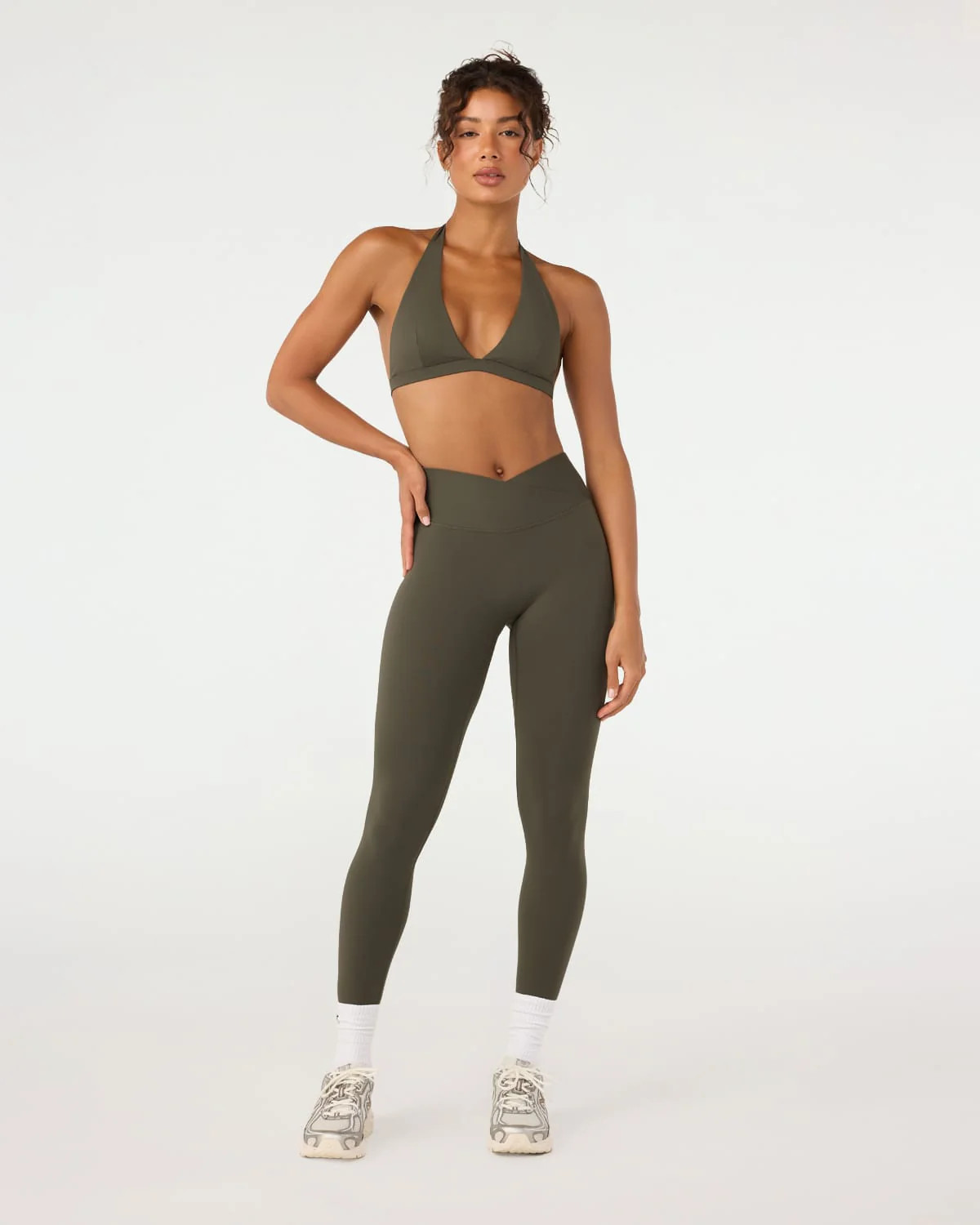 Fade Crossover Leggings | Deep Olive | Crop Shop Boutique US