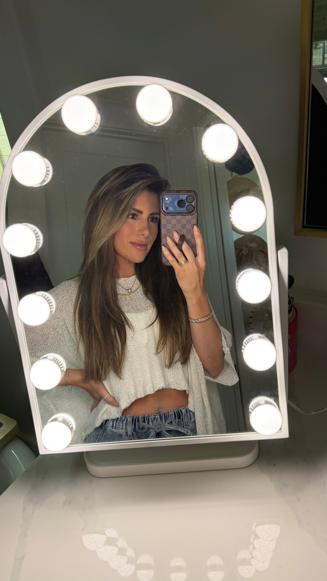 Oversized spring top, mech poncho, mesh top, spring top, amazon mirror, vanity mirror, lighted mirror, jess fay 

 #LTKHome #LTKPetite