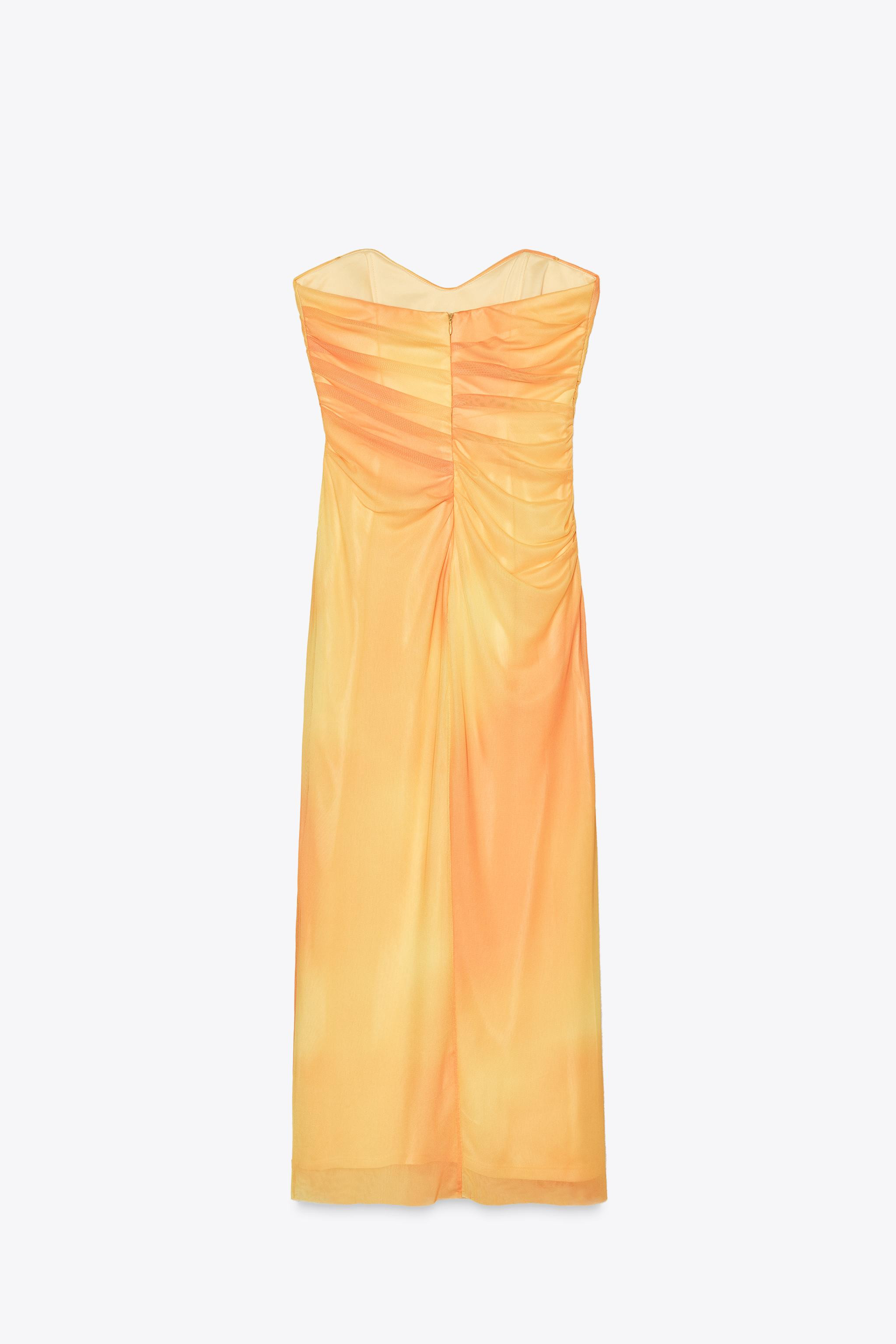 PRINTED TULLE STRAPLESS DRESS | Zara UK