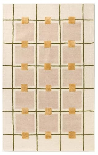 Artcore Geer Hand Tufted Wool Silk Area Rug, Modern Checkered Design, Geometric Colorblock Pattern, Anthro Luxurious Designer Cozy Soft, for Bedroom, Living Room or Hallway (Taupe, 7x10 Ft) | Amazon (US)