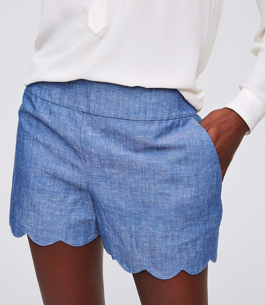 Scalloped Chambray Shorts | LOFT