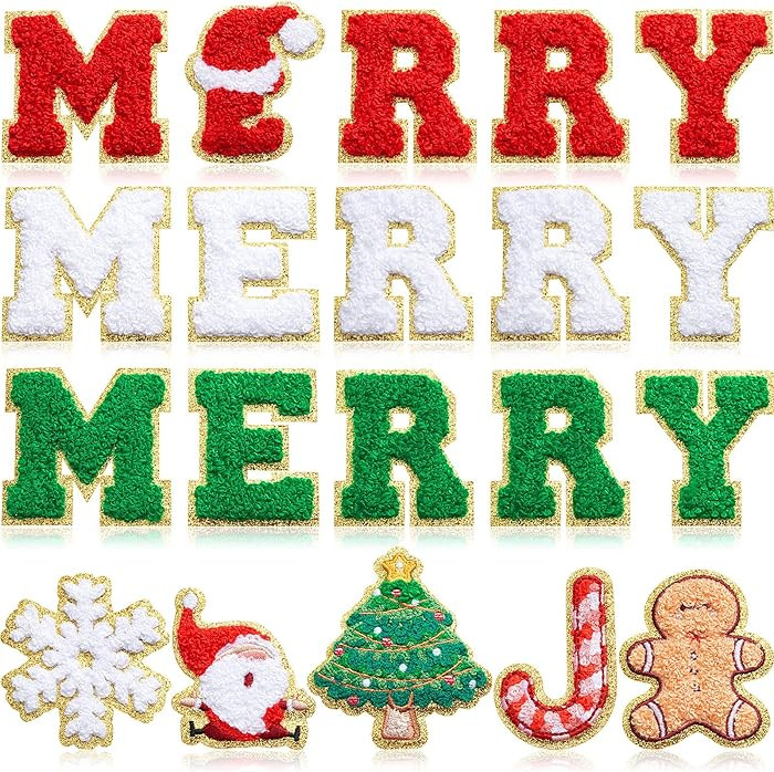 Geosar 20 Pcs Christmas Self Adhesive Patches Cute Merry Sew on Stickers Applique Washable for DI... | Amazon (US)