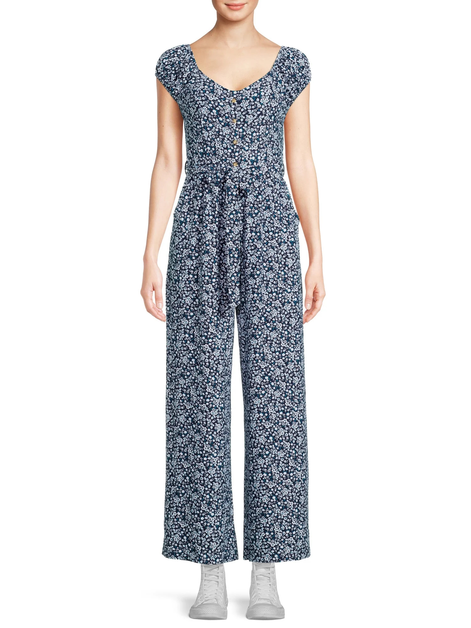 No Boundaries Juniors Peasant Wide Leg Jumpsuit - Walmart.com | Walmart (US)
