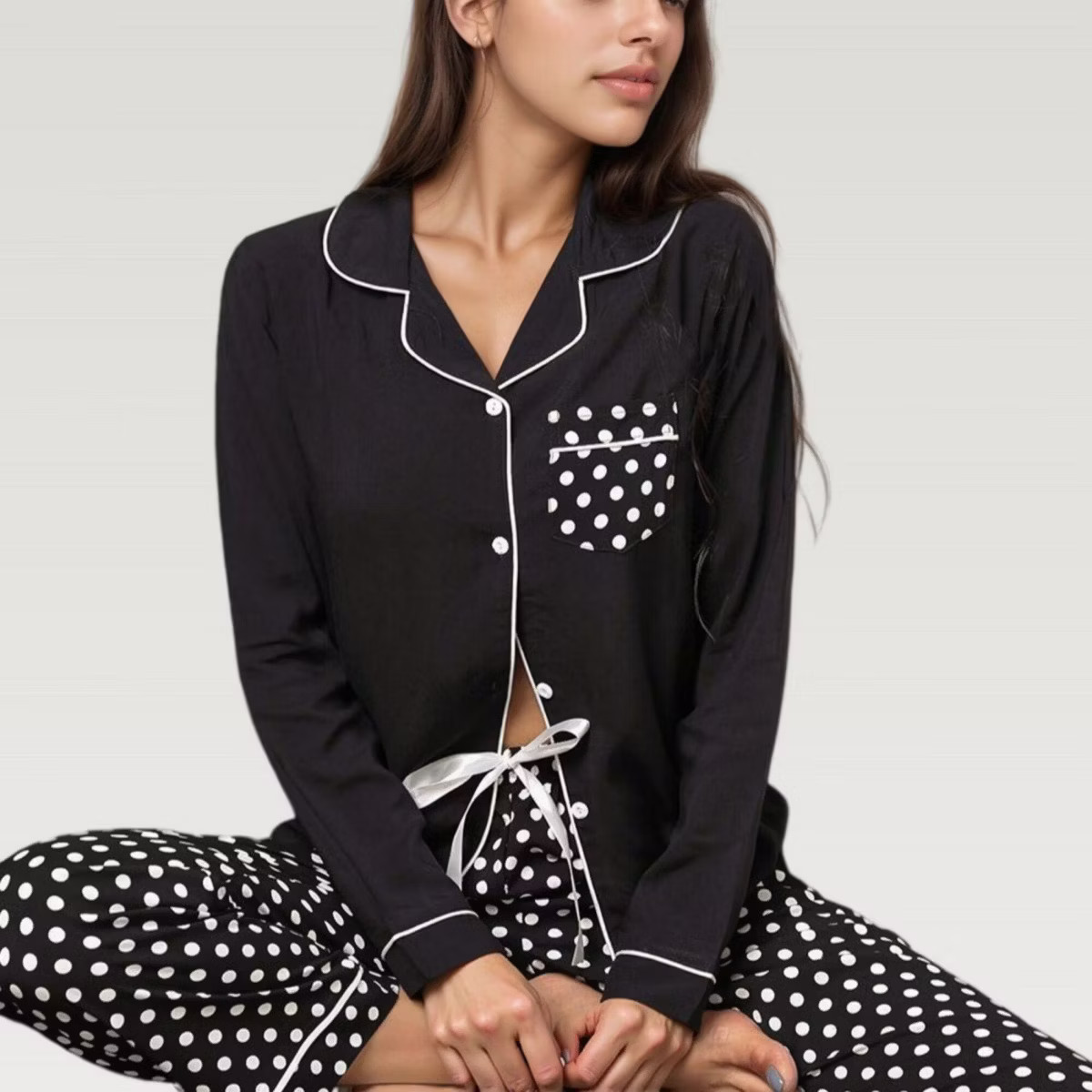 Anna-Kaci Lounge Women's Polka Dot Pajama Set with Long Sleeve Button Top and Elastic Waist Pants | Target