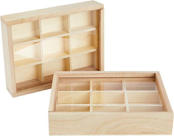 Amazon.com: Small Unfinished Wood Box with Lid, 9 Compartment Storage Boxes (6.75 x 5.1 Inches, 2... | Amazon (US)