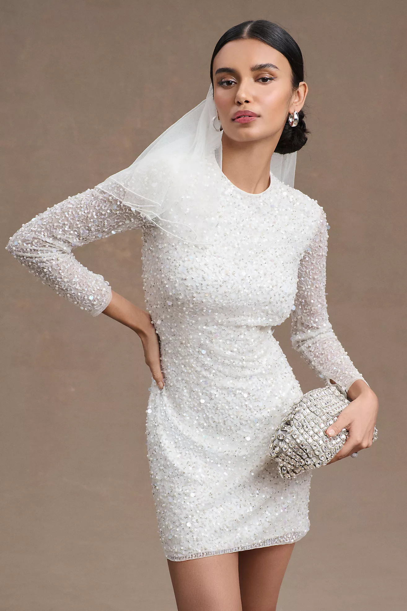 BHLDN Josie Long-Sleeve Sequined Mini Dress | Anthropologie (US)