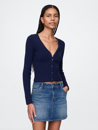 100% Cotton Cropped Plaited Rib Cardigan | Gap (US)