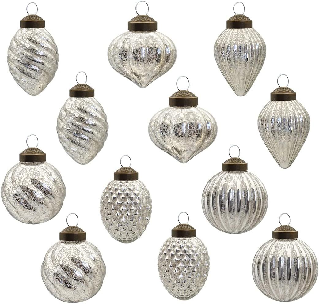 Mercury Glass Christmas Ball Antiqued Ornaments Holiday Decor Silver Color Small Series(12 Pieces... | Amazon (US)