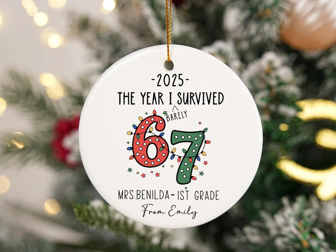 The Year I Barely Survived 67 Ornament, Funny Teacher Gift 2025, Custom Teacher Christmas Ornamen... | Etsy (US)