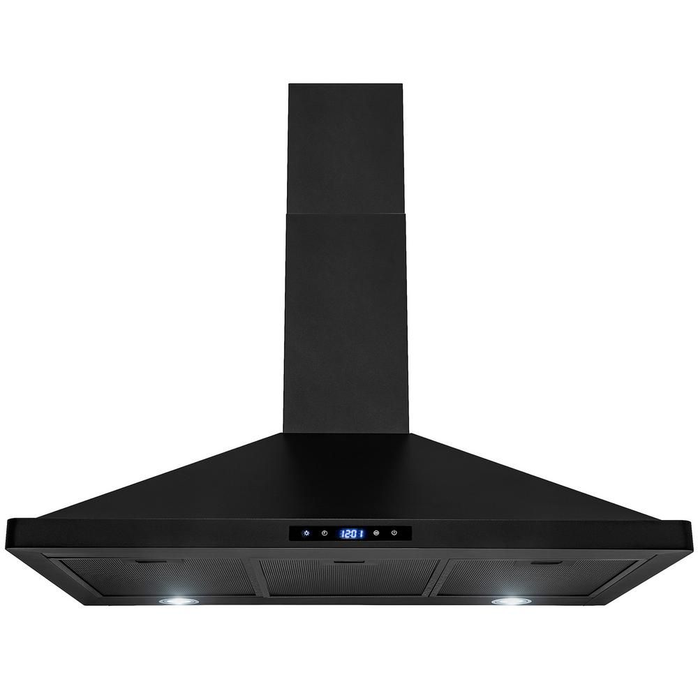 36 in. Convertible Kitchen Wall Mount Range Hood with Lights in Black Painted Stainless Steel | The Home Depot