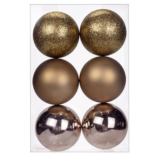 3.94" Large Christmas Balls Shatterproof Bronze Christmas Ornaments 6 Pcs Big Xmas Ornaments Balls for Xmas Tree Holiday Wedding Party Decoration | Amazon (US)