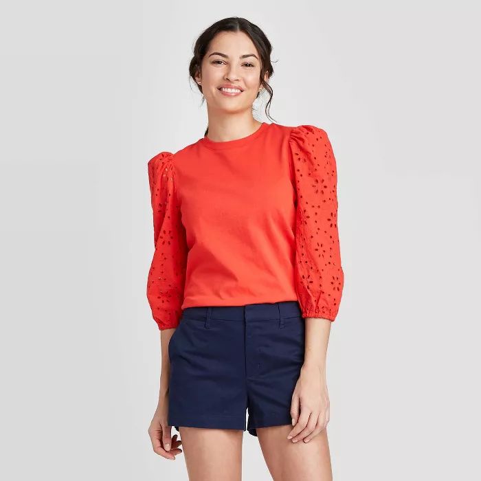 Women's Long Sleeve Eyelet T-Shirt - A New Day™ | Target