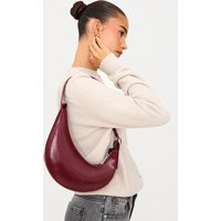 Burgundy Crinkle PU Crescent Angled Shoulder Bag | PrettyLittleThing US