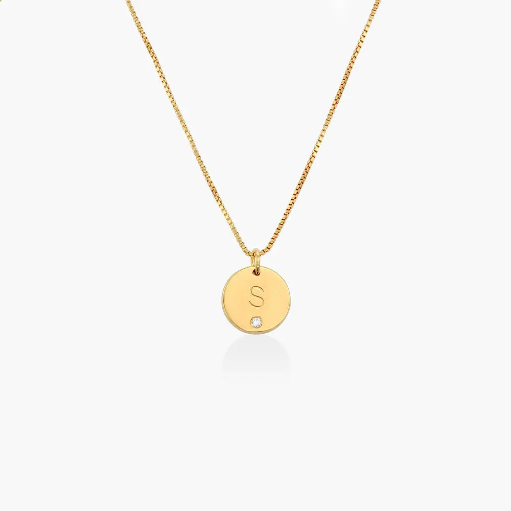 Willow Disc Initial Necklace with Diamond - Gold Vermeil | Oak & Luna (US)