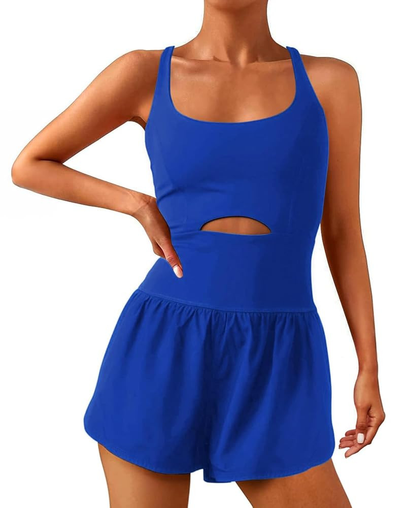 Wenlia Women Workout Romper Onesie with Padded Bras Sleeveless One Piece Outfits Shorts Atheletic... | Amazon (US)