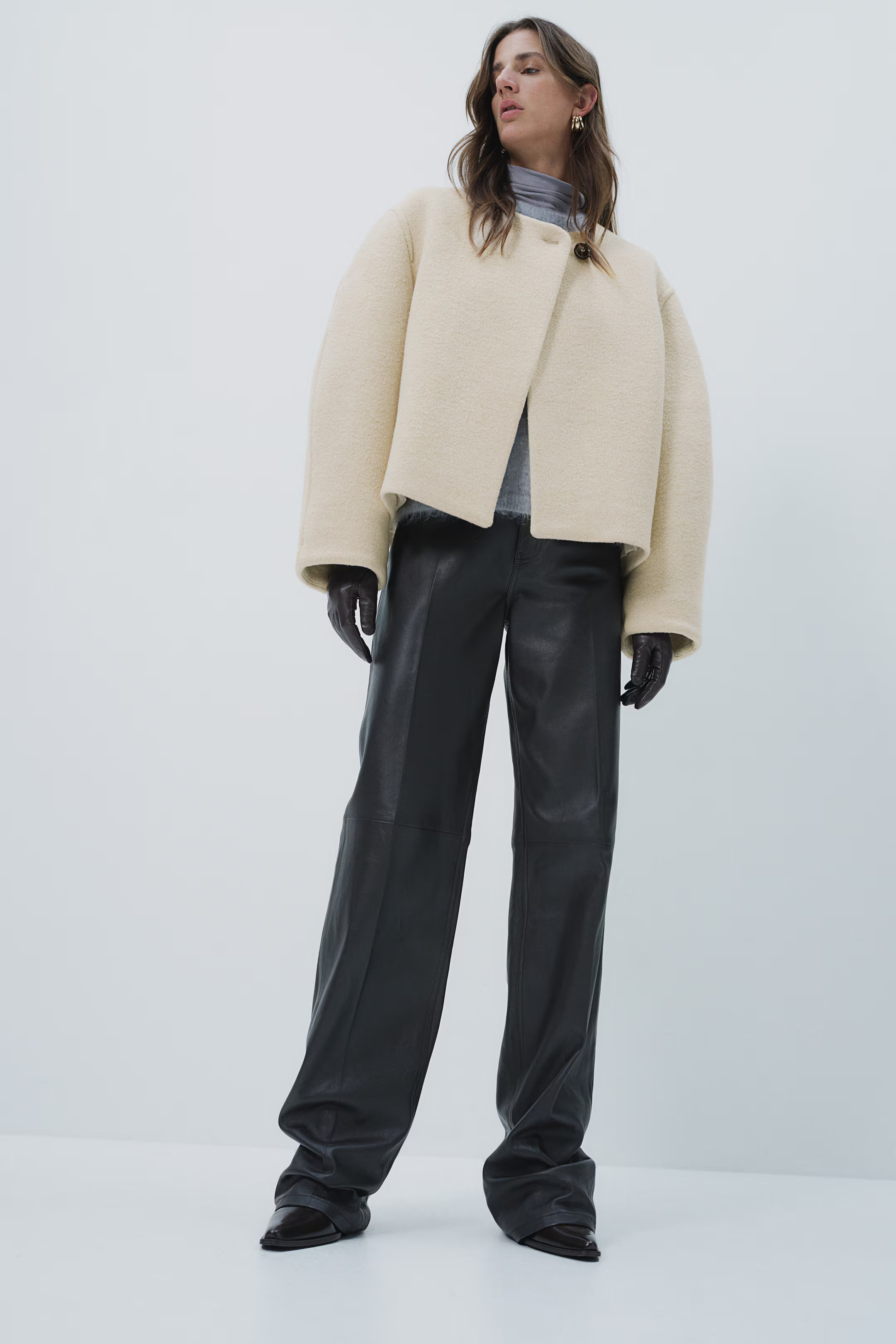 Wool-blend jacket - Round neck - Long sleeve - Light beige - Ladies | H&M GB | H&M (UK, MY, IN, SG, PH, TW, HK)