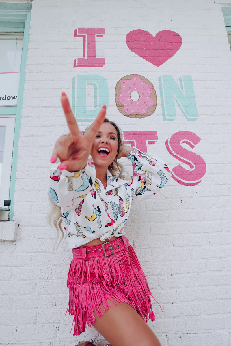 PRE-ORDER: Memphis Cowboy  Boot Printed Blouse | Whiskey Darling Boutique