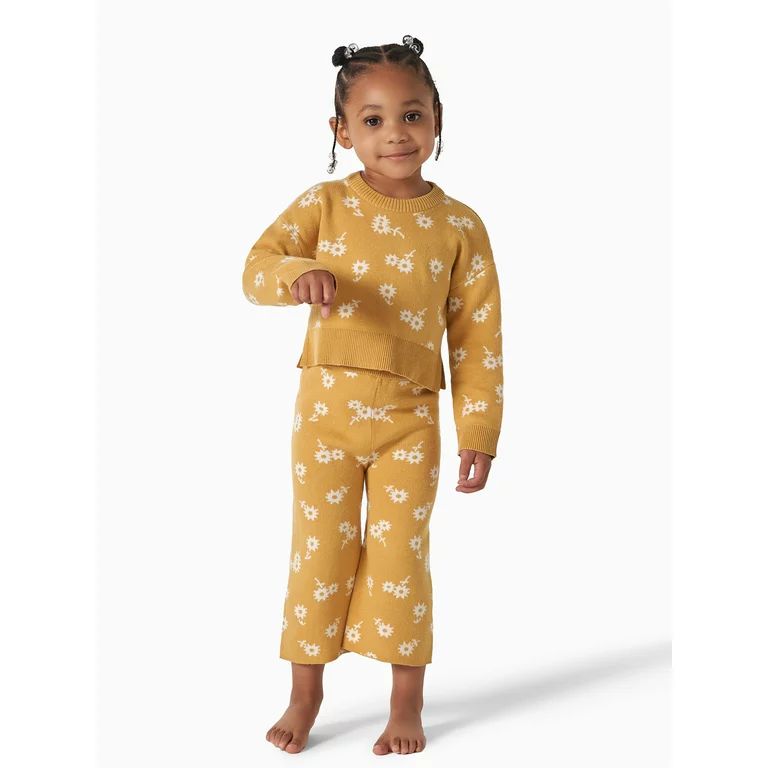 Modern Moments by Gerber Baby & Toddler Girl Jacquard Sweater & Wide-Leg Pant, 2-Piece Set, 12M-5... | Walmart (US)