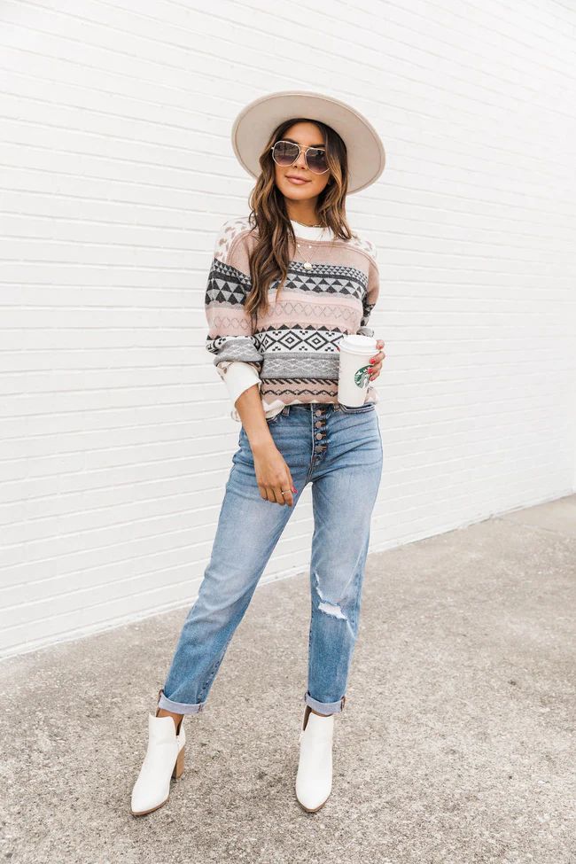 Drifting Apart Multi Southwestern Print Stripe Sweater | The Pink Lily Boutique
