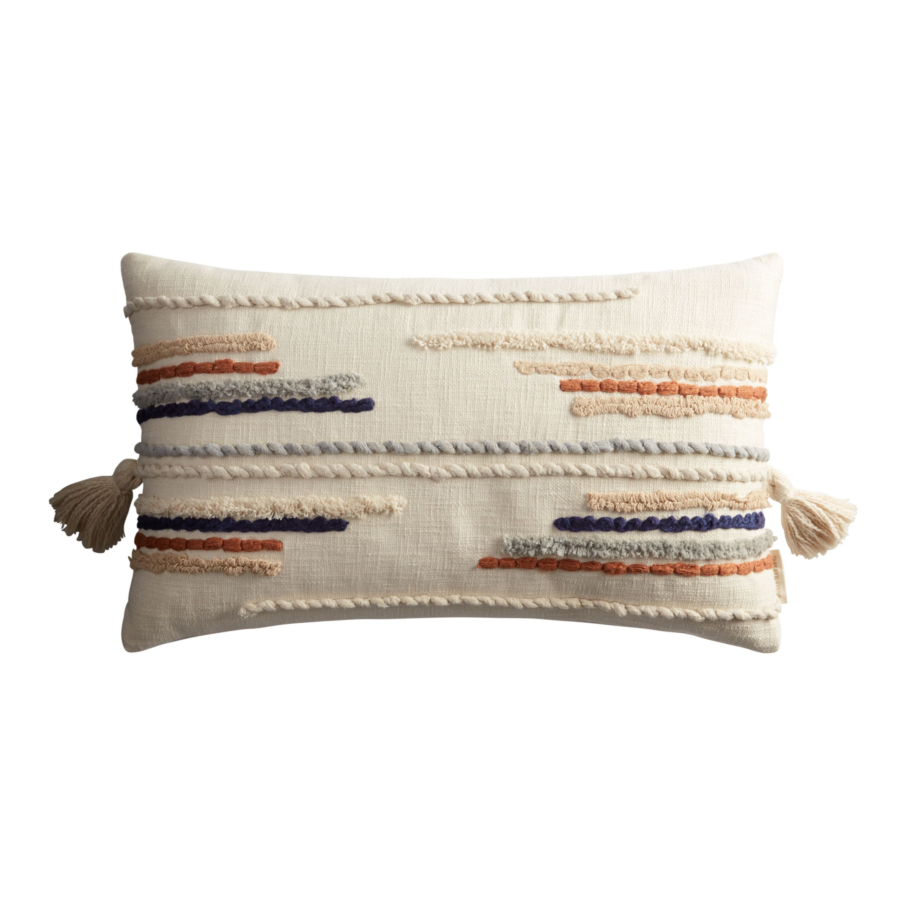 Ivory Tufted Lines Lumbar Pillow | World Market